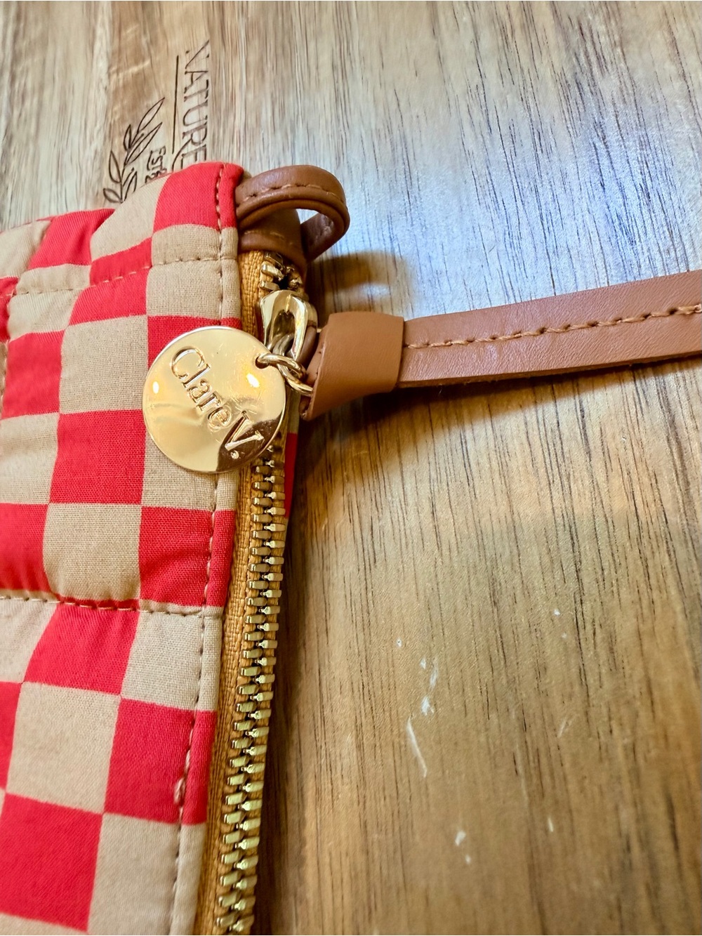 Clare V Flat Clutch w/ Tabs - Poppy & Khaki Quilted Checker $145 - Picture 6 of 10